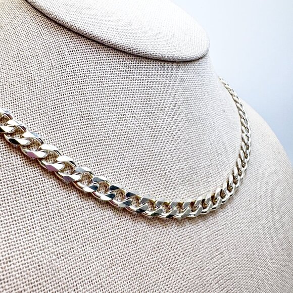 VTG Sterling Silver 925 Heavy Curb Link Chain Necklace Size 24" Length - Picture 3 of 12